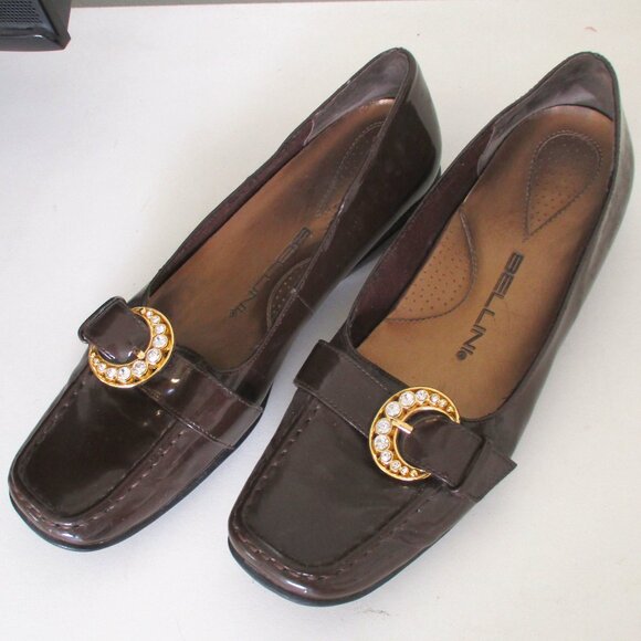 Bellini Womens Faux Chocolate Patent Leather w/Bling Flat Loafer - Size 8M - Picture 8 of 10